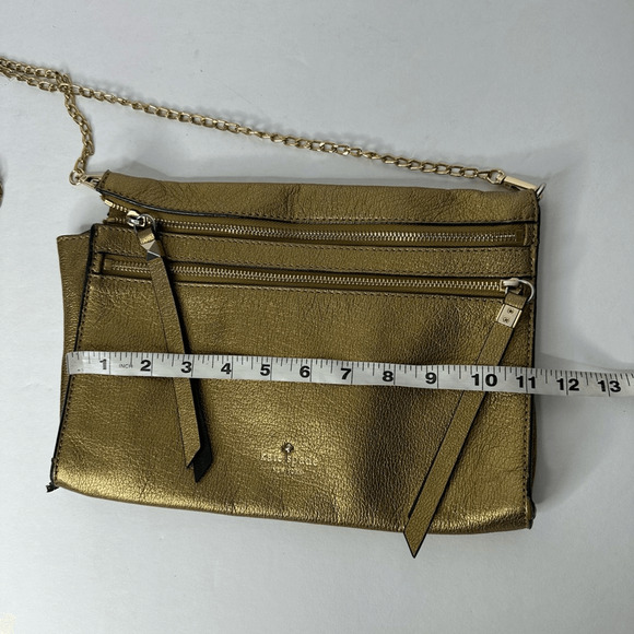 Kate Spade Social Butterfly Skyler Crossbody Clutch Antique Gold Leather zip top - Picture 3 of 6